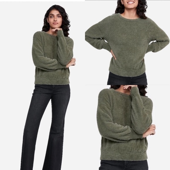 Express Women Green Fuzzy Long Sleeve Sweater Size Small - Picture 1 of 6